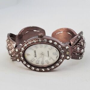Novelle Women's Watch 24MM Brown Tone Open Cuff Band Rhinestone 6" New Battery
